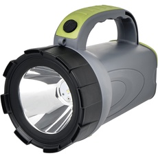 EMOS Aufladbarer LED Handscheinwerfer 300lm Helligkeit, 370m Leuchtweite, 2 Lichtmodi, 2400 mAh Akkulampe inkl. Netzteil, Auto-Ladeadapter und Tragegurt, Leuchtdauer 30 St.