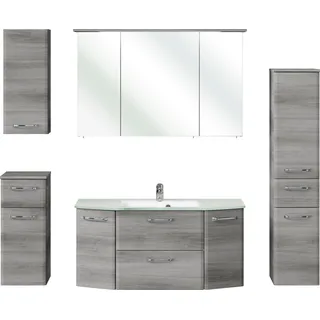 Saphir Badmöbel-Set »Quickset 5-teilig Glas-Waschtisch mit LED-Spiegelschrank, Bad-Set«, (6 St.), Midischrank, Unterschrank, Hängeschrank, inkl. Türdämpfer, 9 Türen,