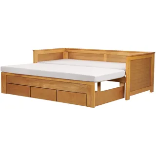 BELIANI Tagesbett Hellbraun Holz 90 x 200 cm Ausziehbar 3 Schubladen Mit Lattenrost Holzfurnierte MDF Platte Elegant Scandinavien Stil - Braun