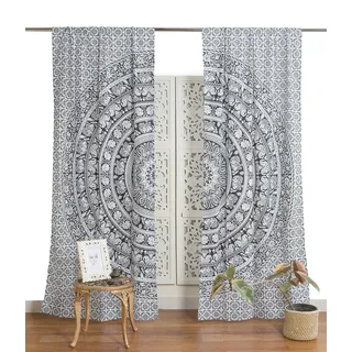 Popular Handicrafts Indischer Hippie, Bohemian, wunderschöner Elefant, Mandala Vorhangpaneele, Schwarz und Weiß