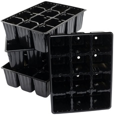 AERZETIX - C63574 - Set aus 4 Anzuchtplatten/Aussaatkisten x 12 samenbecher 17.5x13.5x5.5 cm - Gartenarbeit zum Pflanzen - keimung pikieren töpfe kultivierte blume - schwarz - Kunststoff