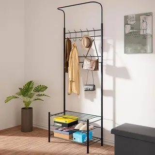 BAKAJI Kleiderständer aus Metall mit 18 Haken, robuste Struktur, platzsparend, robust für Wohnzimmer, ideal für Mäntel, Hüte, Taschen, Schuhe (3 Etagen)