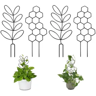 CATZUM 4 Stück Rankhilfe für Zimmerpflanzen, Garten Pflanzenstütze, Blumenstütze Gitterspalier, Topfpflanzen Rankgitter, Pflanzkübel Pflanzenkäfige, Kletterhilfe für Pflanzen (Blattform, Zellenform)