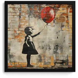 MuchoWow Poster MIT Rahmen Graffiti - Banksy - Mädchen - Straßenkunst 40x40 cm , Sandfarben , Papier , Quadratisch , 40x40 cm , gerahmt , Bilder & Rahmen, Bilder