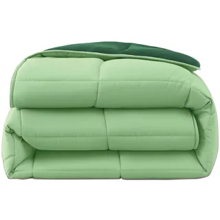 wometo Plüsch Steppbett 155x220 Oeko-TEX Wende-Design grün & dunkelgrün | ohne Bezug verwendbar - warme Winterbettdecke Ganzjahresdecke - kuschelig & weich