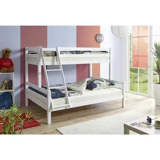 TICAA Etagenbett Maxim 140 x 200 cm Buche massiv weiß lackiert
