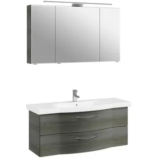 Pelipal Badezimmer , Graphitfarben , Metall , 3-teilig , 6 Fächer , 2 Schublade(n) Schubladen , 122 cm , Made in Germany , hängend, Typenvielfalt , Badezimmer, Badmöbelsets & Badmöbelserien, Badmöbel-Sets