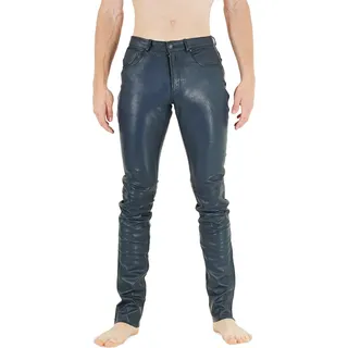 RICANO Blaue Slim Fit Lamm Lederjeans Herren Lederhose Blau Echtleder, W30/L32 - Blau