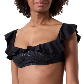 Pinko Damen Ivy Top Bikinioberteil Tecno Jersey Logo mit Rüschen Bikini, Z99_Schwarz Limousine, M