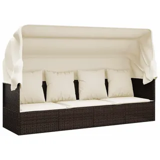 vidaXL Outdoor-Loungebett mit Dach und Kissen Braun Poly Rattan - Bronze, Creme, Weiß
