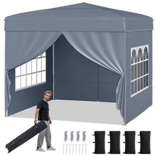 Fantask Faltpavillon 3 x 3 m inkl. 4 Seitenteile Weiß/Grau/Schwarz