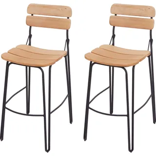 2er-Set Barhocker HWC-G71, Barstuhl Küchenhocker Bistrostuhl Tresenhocker, Industrial Metall Holz naturbraun - Braun
