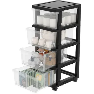 cetomo Schubladenschrank Rollcontainer 40 x 30 x 80 Schwarz/Transparent