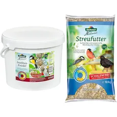 Dehner Natura Wildvogelfutter, Insekten-Knödel, ohne Netz, 100 Stück (10 kg) & Natura Wildvogelfutter, schalenfreies Streufutter, 10 kg