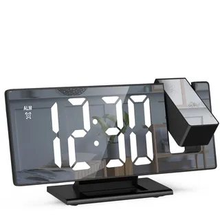 Criacr Projektionswecker, Digitaler Wecker mit Projektion 180 °, LED Spiegel-Wecker mit Große Display, Temperaturanzeige, Wecker Digital mit Snooze, Datum, 3 Helligkeit, für Schlafzimmer Büro