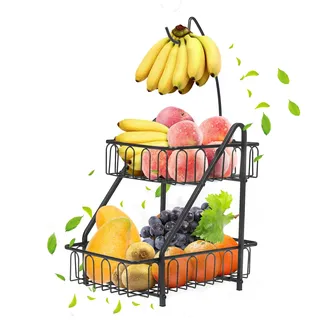 Bomclap 2 Stöckig Obstkorb Obstkörbe mit Bananenhalter (Schwarz)