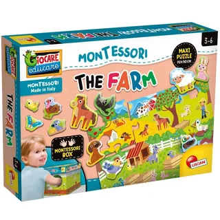 Lisciani - MONTESSORI Mein Bauernhof - Taktiles Lernspiel ab 3 Jahren - Maxi-Puzzle 70x50 cm & Tastbox - Tiere erkennen & Zuordnen - Sensorisches Spielzeug für Kleinkinder zur frühen Förderung