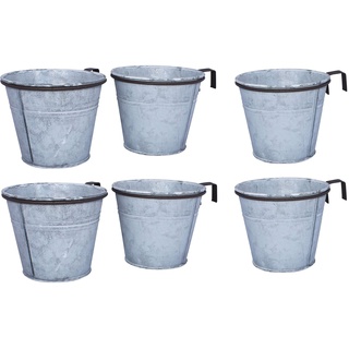 ARTECSIS 6er Set Pflanztopf mit Ringhalter, verzinkter Hängetopf, Blumentopf für Balkon Garten Geländer Palette 12cm Ø