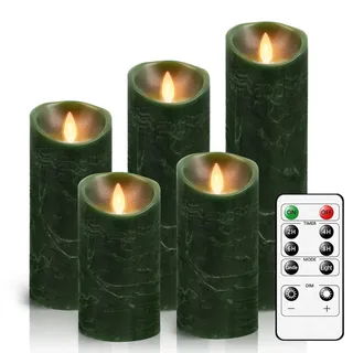 AiiBowy Led Kerzen [5er Set ] Flammenlose Kerze Batteriekerzen, Timer Funktion mit Fernbedienung, Flackernde Tanzende Flamme, LED Stumpenkerzen Home Deko, Weihnachten, Geburtstag, Party (Grün)