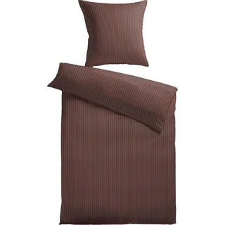 Bettwäsche KINZLER "Damast-Streifen", braun, B/L: 135cm x 200cm, 1 Stk., 1 Stk., Damast, B/L: 80cm x 80cm, 2 Stk., Damast, Obermaterial: 100% Polyester, Bettwäsche, Bettwäsche, aus Mikrofaser