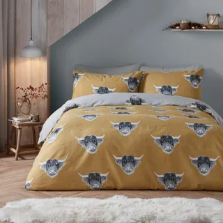 Omgoods – Bettwäsche-Set mit Motiv einer Highland-Kuh, in Gelb und Grau