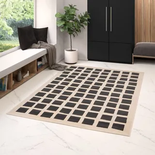 BALTA Wohnzimmerteppich, Moderner Teppich mit Schachbrettmuster, Maschinengewebter Kurzflorteppich, Indoor-Teppich für Wohn- und Schlafzimmer, Pflegeleicht, Polypropylen, 160x230 cm, Schwarz - Creme