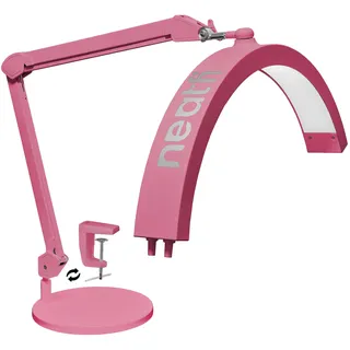 Neatfi Halbmond-Schwenkarm-Tischlampe mit Schwenkarm – 2500 Lumen, 5 Lichtmodi, einstellbare CCT, ideal für Nagelkunst, Gesichtsbehandlungen, Wimpern und Tattoos (CCT mit Sockel und Klemme, Rosa)