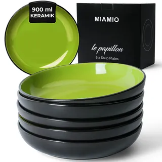 MIAMIO - 900 ml / 22 cm Geschirrset, Salatschüssel, Pastateller, Müslischale, große Bowl Schüssel, Suppe & Porridge - Le Papillon Kollektion (Suppenteller (6x))