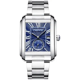 OIDEA Uhren Herren Quadratisch Armbanduhr: Blau Herrenuhr Analog Quarz Edelstahl Armband Uhr mit Römische Zifferblatt Kalender Wasserdicht 30m Geschenk für Männer Freund