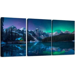 YWQQ Leinwandbild Aurora,Leinwand Bilder Set,3-teilig Natur Landschaft Bild Aesthetic,Wandbilder für Wohnzimmer Schlafzimmer Küche Esszimmer und Badezimmer