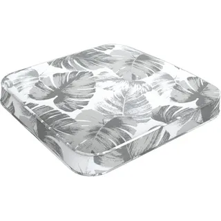 Gartenhockerauflage , Grau, Weiß , Textil , Blätter , Füllung: Polyester,Polyester , quadratisch , 45x5x43 cm , pflegeleicht, hochwertige Qualität, formstabil, langlebig, für den Außenbereich geeignet, UV-beständig, wetterfest, Wendekissen , Heimtextilien, Wohntextilien, Sitzkissen
