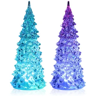 com-four® 2-teiliges Deko-Tannenbaum-Set aus Acryl mit LED-Licht - tolles Stimmungslicht für Weihnachten - batteriebetriebener Weihnachtsbaum mit Farbwechsel - Moderne Raum-Deko (2 Stück - bunt)