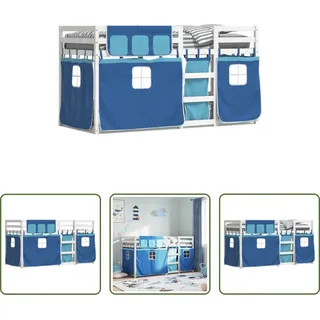 The Living Store Etagenbett mit Vorhängen Blau 90x200 cm Massivholz Kiefer - Blau