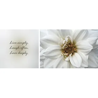 queence Leinwandbild »Live, Laugh & Love«, Blumen-Blumenbilder-Kunst-Modern-Spa-Spa Bilder-Sprüche-Sprüche & Texte-Schriftzug-Schriftzüge, (Set), Premium-Leinwandstoff, Handarbeit aus Deutschland, Spruch, 2er Set, weiß