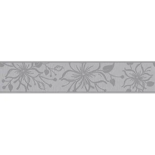 A.S. Création Moderne Blumen Bordüre Selbstklebend 5,00 m x 0,13 m 346667 Grau