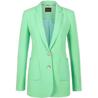 Jackenblazer MADELEINE "Blazer Langer Jersyblazer mit Revers", Damen, Gr. 34, grün (leuchtgrün), Obermaterial: 67% Viskose CV. 27% Polyamid PA. 6% Elasthan EL., Modern, tailliert, Blazer Jackenblazer