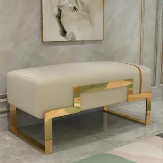 Stool Upholstered Foot Furniture Living Bench Seat Beige Gold Design Leather New - Beige