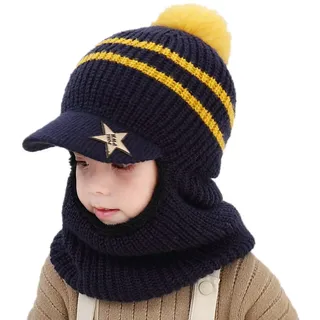 iNszkoos Kinder Wintermütze mit Ohrenklappen und Schal Baby Jungen Mädchen Kleinkind SchalMütze Verdicken Warme Niedlich Strickmütze Pom Beanie Mütze Winter Mütze Schal mit Fleecefutter für 2–6 Jahre