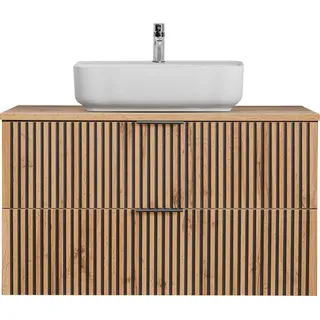 Waschtisch Unterschrank 100 cm mit Waschbecken XANTEN-56 in anthrazit mit Eiche Nb. schwarz gerillt, B/H/T: ca. 100,6/73,2/46,5 cm - Braun