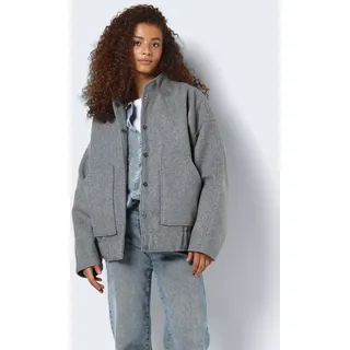 Blusenjacke NOISY MAY "NMHALSTON L/S BOMBER JACKET WVN NOOS", Damen, Gr. L, grau (light grau melange), Web, Obermaterial: 100% Polyester, meliert, Jacken Blusenjacke