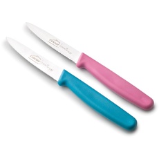 Lacor - 39085 - Küchenmesser Set, Professionelle Küchenmesser, 2-Teiliges Set, Schälermesser, Gezackte und Glatte Spitze, Edelstahl, Etern Serie, Klinge 10 cm, Blau und Magenta