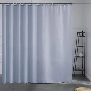 Duschvorhang Überlänge für Badezimmer, Badvorhang Anti-schimmel Textil für Badewanne und Dusche, Vorhang aus Stoff Antibakteriell Waschbar, mit 16 Haken Extra Groß Grau Blau 240x180cm.