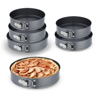 Relaxdays Springform Set, 6 runde Backformen, Ø 24, 26, 28 cm, Edelstahl, Antihaftbeschichtung, Tortenform, anthrazit