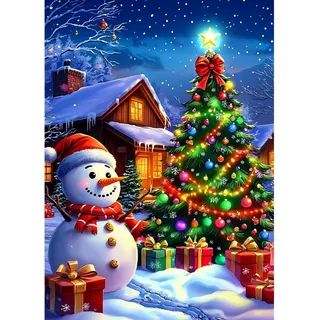MAXBYE Diamond Painting Erwachsene, Christmas Tree 5D Diamond Art Komplett Set DIY Schneemann Diamant Bilder Anfänger, Runde Diamant Kristall Kreuzstich Für Home Wall Weihnachten Decor 30x40cm