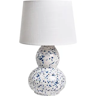 BELIANI Tischlampe Weiß / Blau Keramik mit Kunstleinen Stoffschirm Glänzend Sprenkel Muster Wohnzimmer Schlafzimmer Flur - Weiß, Blau