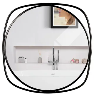 Belle Vous Runder Spiegel Schwarz zum Aufhängen - 48 cm - Quadratischer Metallrahmen - Moderne Dekorative Wandspiegel Spiegel Flur, Badezimmer & Wohnzimmer - Vertikal