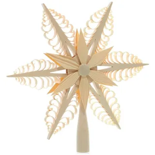Baum- und Fensterschmuck Martina Rudolph Rudolphs Schatzkiste Baumschmuck Christbaumspitze Natur BxHxT 24x24x2cm NEU Fensterbild Spanbaum Adventsstern Holz Stechen Seiffen Erzgebirge Stern Linde Fensterdeko Beleuchtung