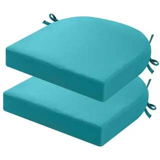 PRIMEPATIO Stuhlkissen für draußen, 2er-Set, Terrassenstuhlkissen für Gartenmöbel, wasserdicht, mit Bändern, Sitzkissen für draußen, Terrassenstuhlpolster, Esszimmerstuhl, 50x50, Himmelblau