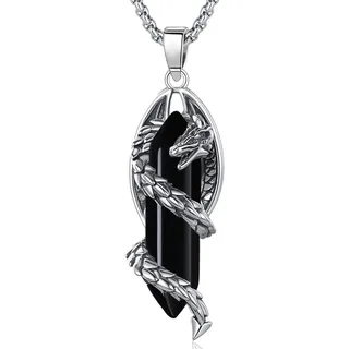 EUDORA Harmony Ball Drachen Kette für Damen Herren mit Obsidian, Vintage Drachen Obsidian Halskette Anhänger, Amulett Energie Schmuck Geschenk für Frauen Herren Vater Mutter, Kette 20Zoll +24Zoll