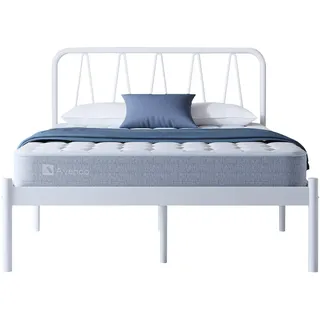 Avenco Bettgestell Metallbett 90 x 190 cm Bettgestelle Bett mit Metall Lattenrost 85cm Leichte Montage Stauraum unter dem Bett Weiß